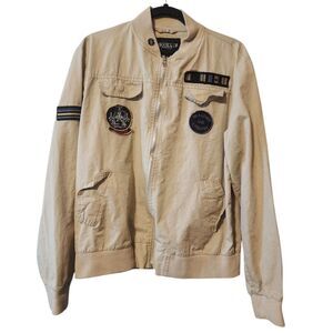Brooklyn Standard Bomber Jacket Medium Tan Patches Military Streetwear